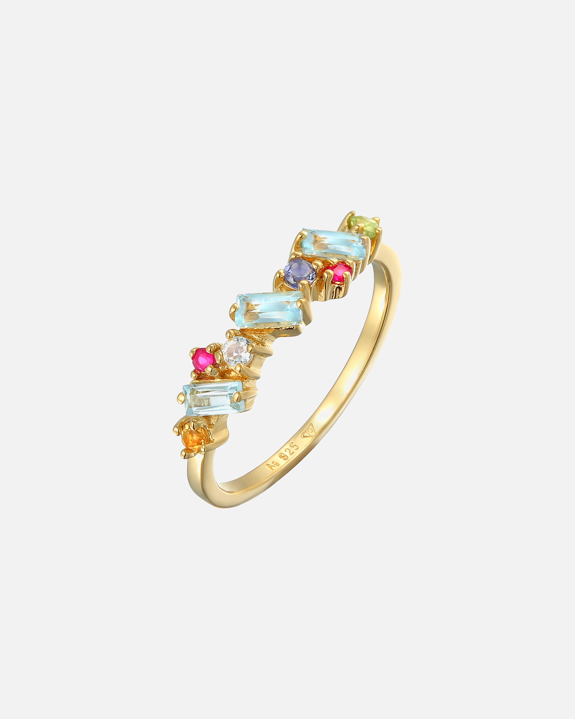 Elli PREMIUM Elli PREMIUM Bague Femmes Multicolore Glamoureux avec péridot, topaze et pierre de lune en argent sterling 925 plaqué or