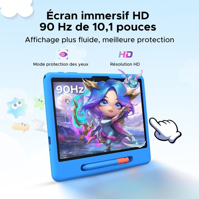 POCKAM P10 Kid 10.1 Inch Tablet, Android 16, Tablet met toetsenbord, muis, koptelefoon, 32GB+64GB, 7000mAh, 5G Wifi - Blauw