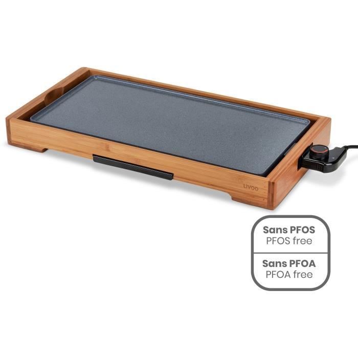 Plancha bambou revêtement céramique - LIVOO - DOC322 - 2200W - Plaque amovible en  fonte d'aluminium - Thermostat ajustable
