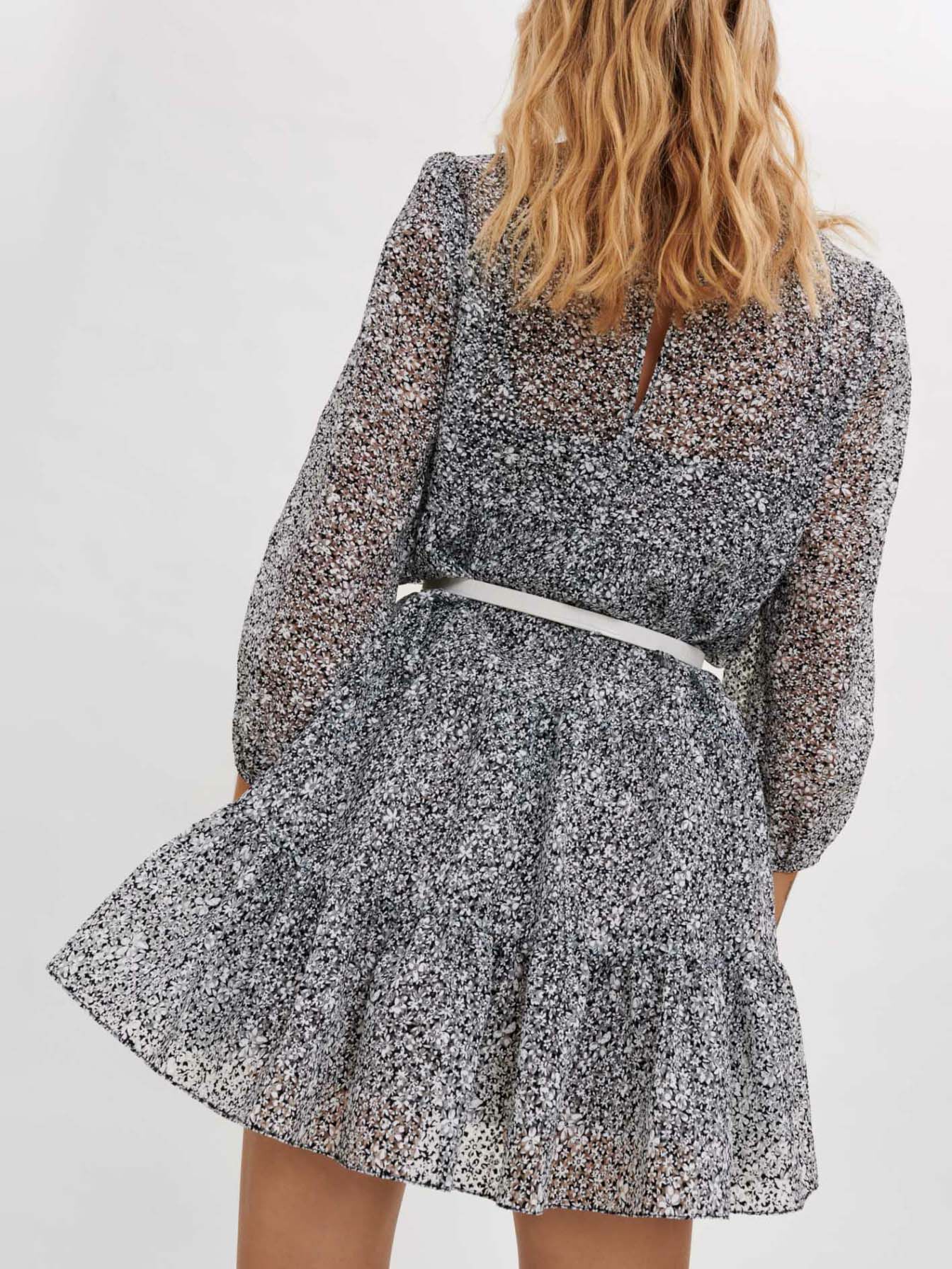 Babydolljurk met jacquardprint - Zwart/Wit