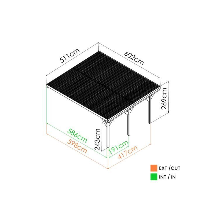 Angebauter Carport aus Holz für 2 Autos, 30,9 m²