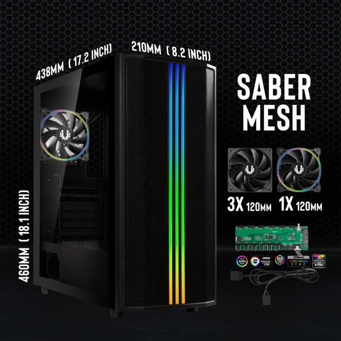 Gabinete para PC sem fonte de alimentação - BITFENIX Saber Mesh (Preto) - Torre Média - Formato ATX