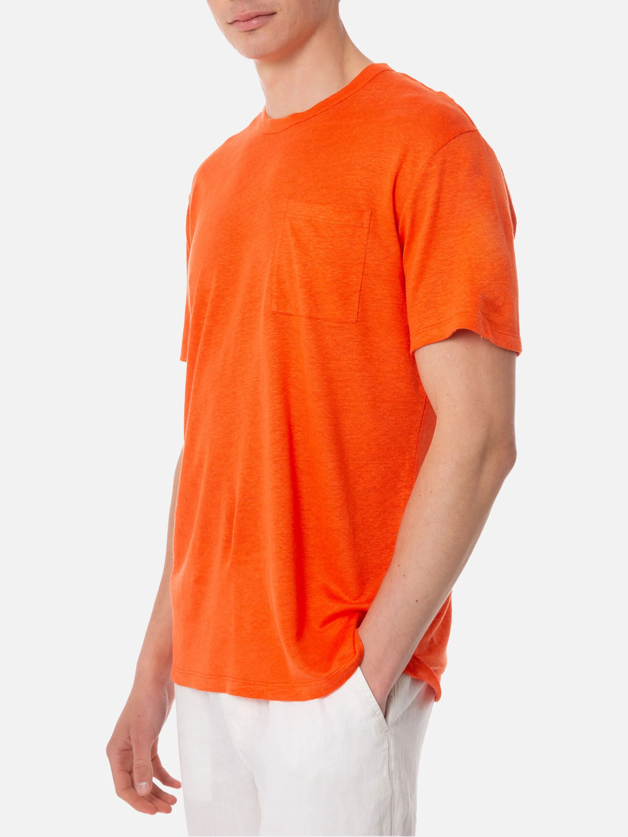 Camiseta de punto de lino naranja para hombre