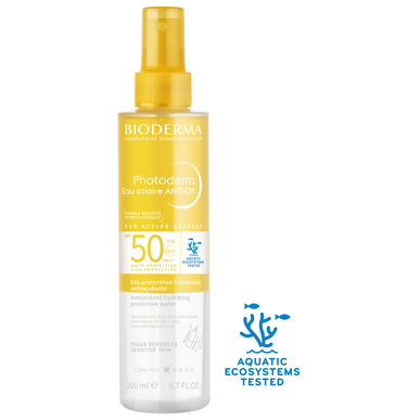 Bioderma Photoderm Eau Sol Anti-Ox SPF50 aurinkovoide vartalolle, kasvoille ja hiuksille 200 ml