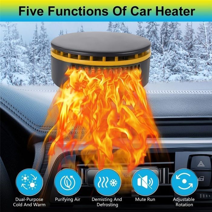 Chauffe Voiture Portable 12V 150W, Désembuage de la Voiture, Chauffage et Refroidissement Rapide 2 en 1, avec Prise Allume-Cigare