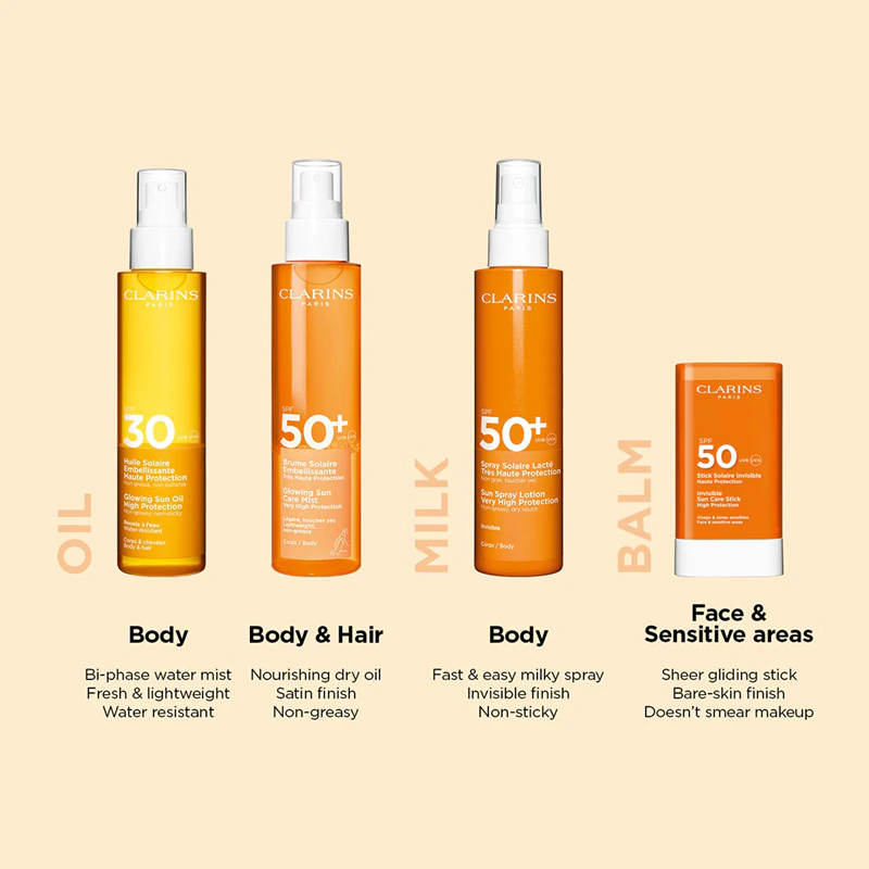 Clarins Sun Care Spray Lotion aurinkosuojavoide vartalolle ja kasvoille