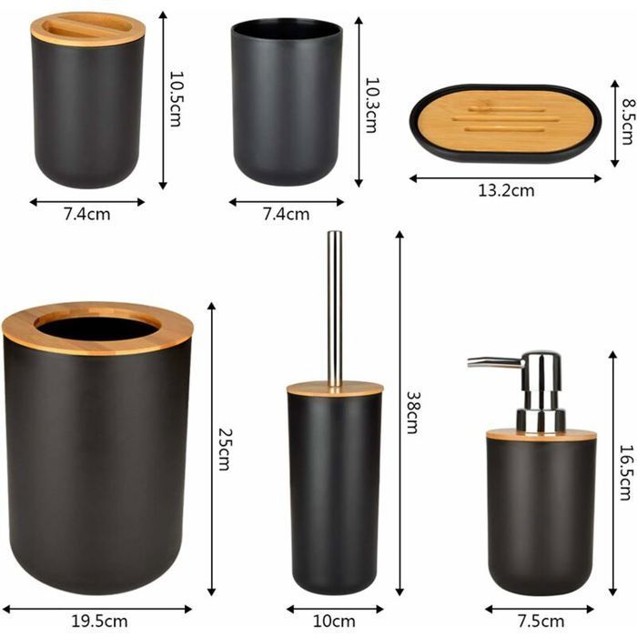 Conjunto de acessórios para banheiro - LARGEIGHT - 6 peças - Bambu - Multicolorido - Contemporâneo
