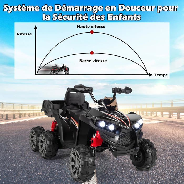 Quad eléctrico COSTWAY de 12 V para niños, con 6 ruedas, 4 motores, caja de almacenamiento trasera, luces LED, música, función de cuentos, puerto USB, para mayores de 3 años, color negro.