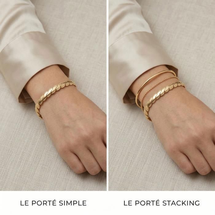 Bracelet - Maille Plate - Palmier - Plaqué Or Jaune 750/1000 - 19 cm - Largeur 6 mm - Femme