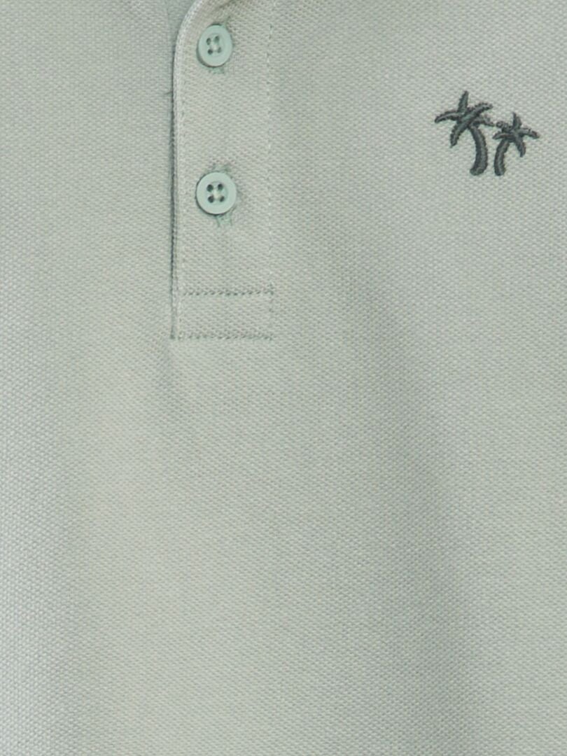 Polo shirt van katoenpiqué met palmbomenprint - GROEN