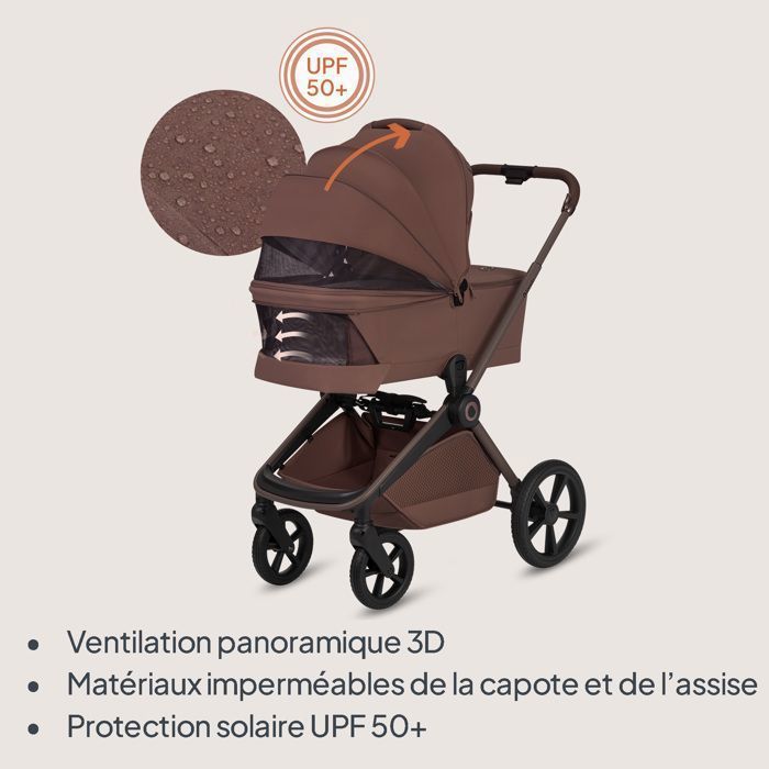 LIONELO Freya 2-in-1 Travel System - Carrycot - One-click folding - Accessories - Up to 22 kg - Chocolate Brown