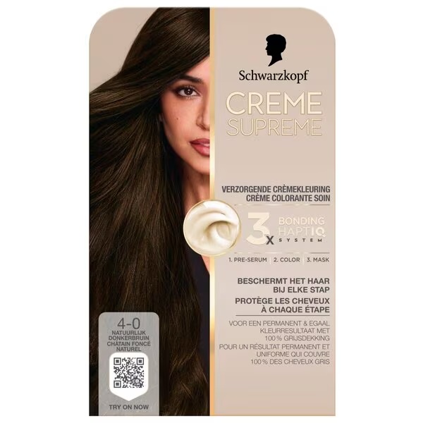 Schwarzkopf Creme Supreme 4-0 Prirodna tamnosmeđa njegujuća kremasta boja za kosu 182 g