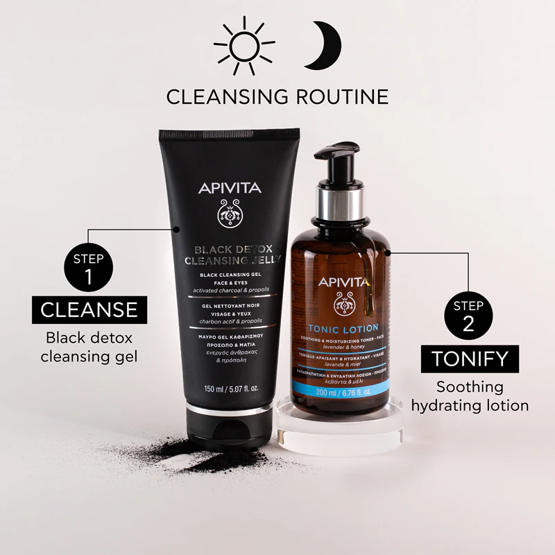 Apivita Cleansing Black Detox Cleansing Gel čistiaci gél s aktívnym uhlím na tvár a očné okolie