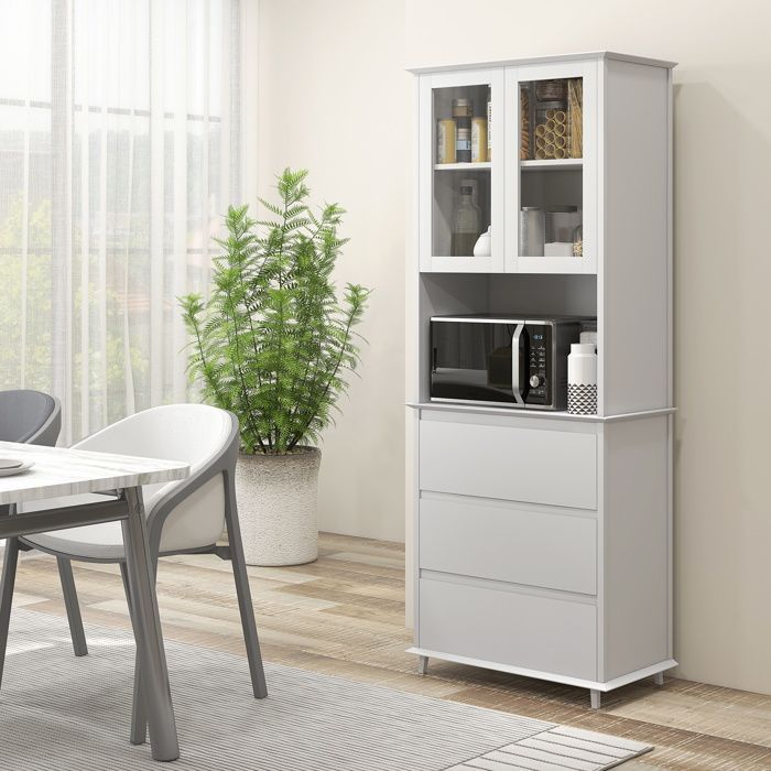 Buffet de cuisine HOMCOM meuble de rangement placard 2 portes 3 tiroirs et niche centrale dim. 68L x 38l x 172H cm MDF blanc