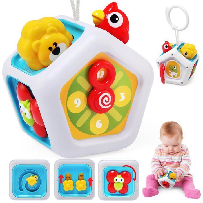 Cube d'Activités Sensoriel Montessori 6 en 1 - Jouet d'Éveil Bébé 1 2 3 Ans, Cadeau Éducatif Voyage Garçon Fille