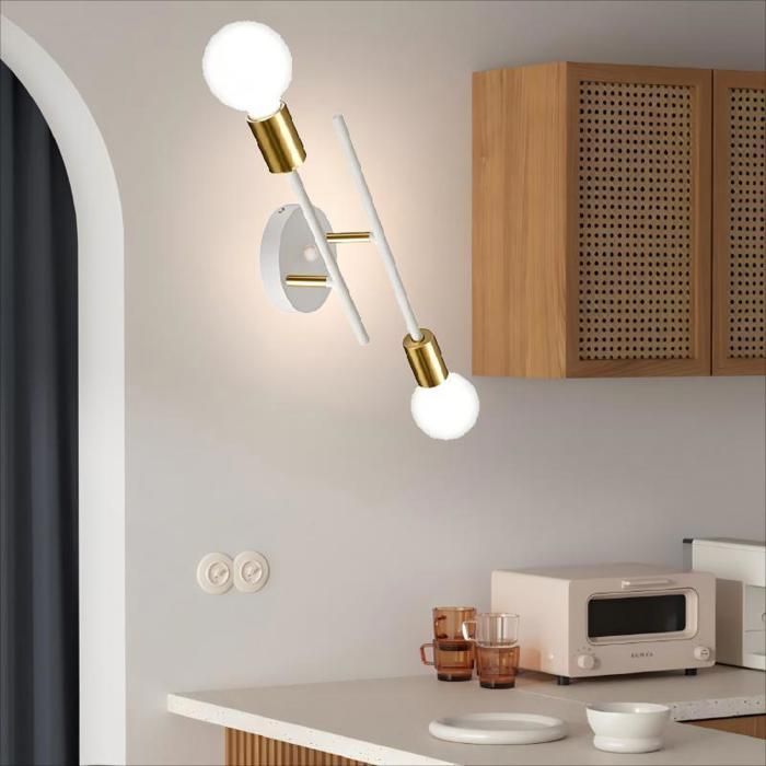 Lámpara de techo/pared estilo araña industrial WOTTES, 2 luces E27, lámpara de techo retro vintage en metal blanco y cobre, 1 unidad