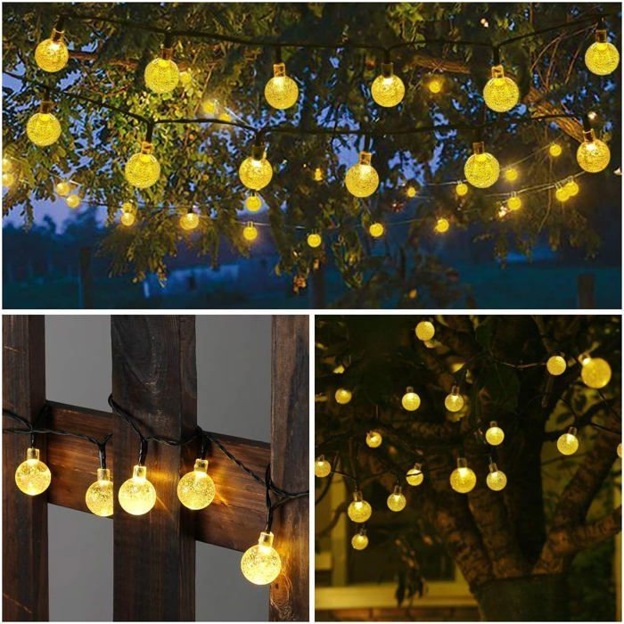 Guirnalda de luces solares para exteriores, 10 m, 50 bombillas LED, impermeable, 8 modos, luces solares para patio y jardín.