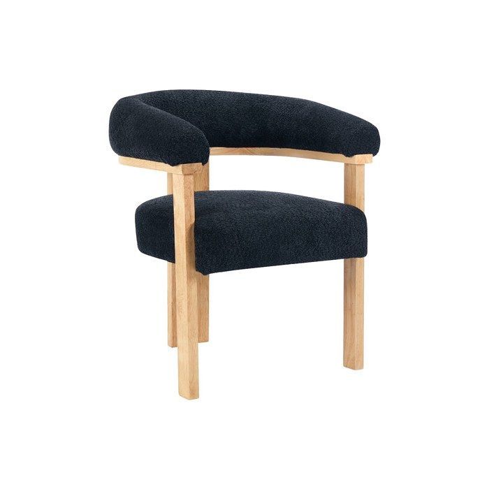 Chaise avec accoudoirs en tissu bouclette et bois d'hévéa naturel - Anthracite foncé - LIVELIA