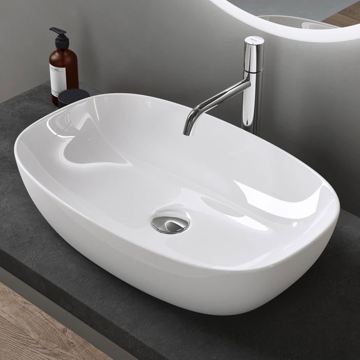 Lavabo de encimera ovalado de cerámica blanca doporro con revestimiento NANO Easy Clean Brüssel104 60x39,5x14 cm