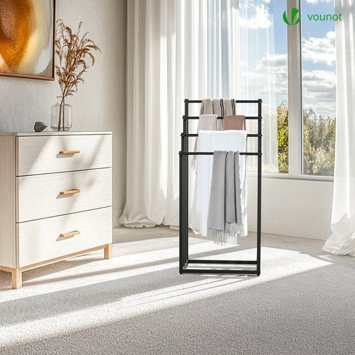 VOUNOT® Frittstående håndklestativ - 4-lags støtte - Metall - Svart