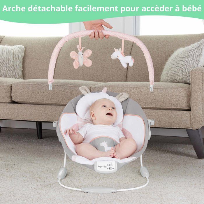 INGENUITY Babybouncer - Flora - Boog met afneembaar speelgoed, 8 melodieën, rustgevende vibraties, babycadeau