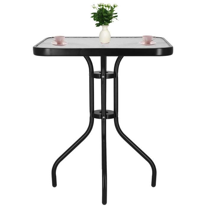 Tavolo da giardino SPRINGOS in vetro - Quadrato 60x60x70 cm - Metallo nero - Design moderno