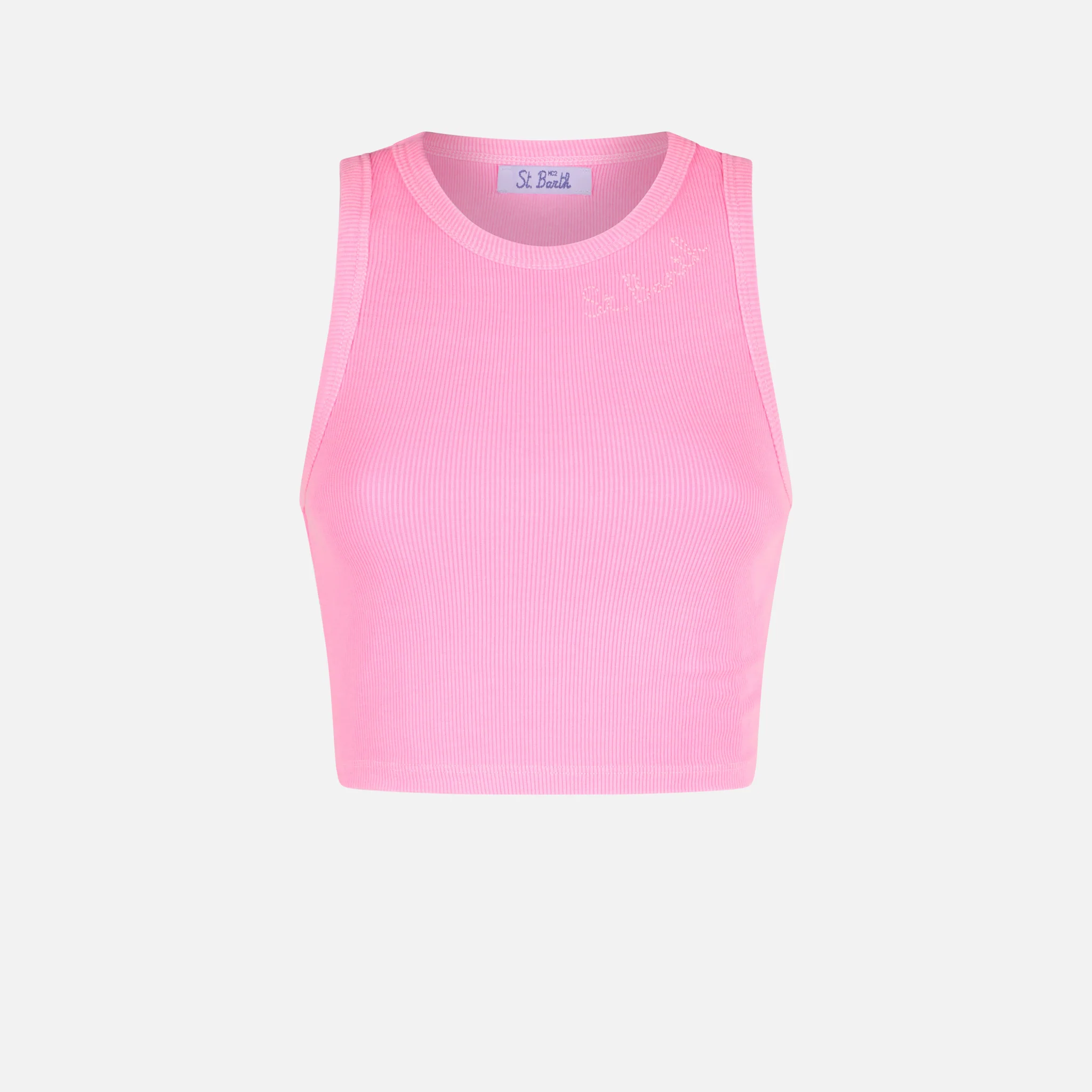 Katoenen crop top met St. Barth-borduurwerk.