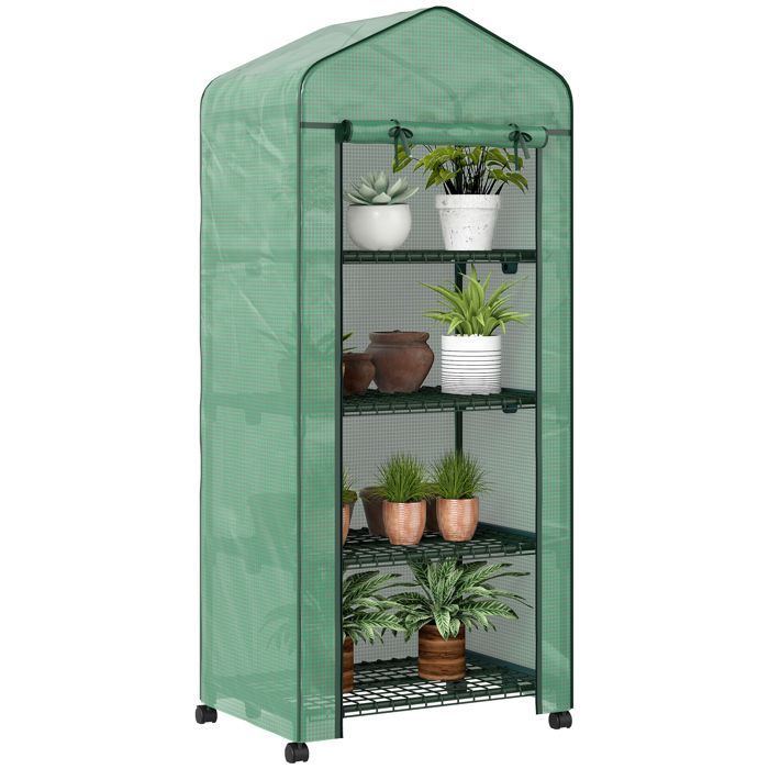 Serre de jardin - Outsunny - 4 niveaux - bâche amovible PE de haute densité - châssis tubulaire en acier - 69 x 50 x 165 cm - vert