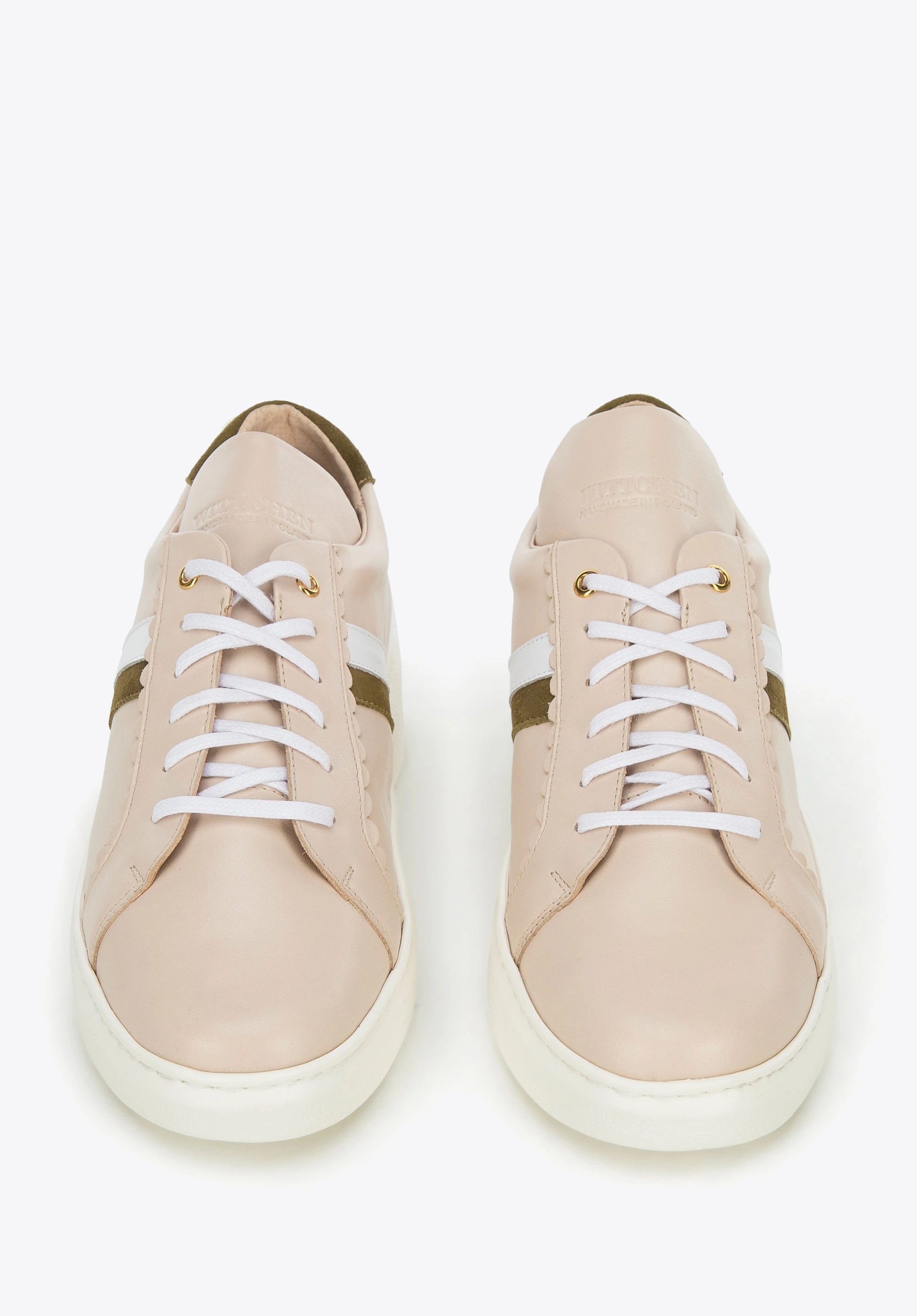 Damskie sneakersy skórzane z falbanką beżowe