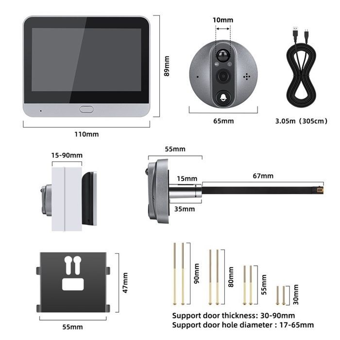 Wired video intercom, HD video, motion detection, night vision, 4.3