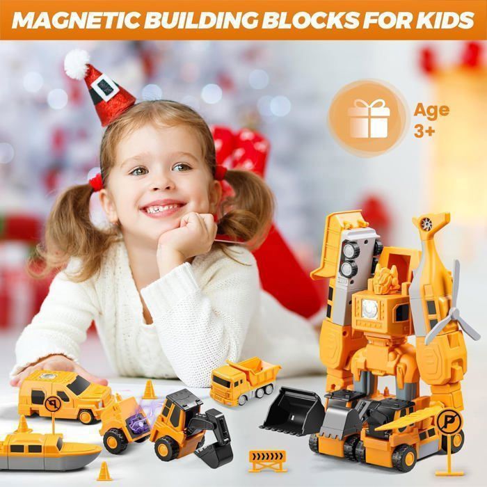 Juego de 35 piezas de bloques de construcción magnéticos con forma de robot transformable para niños de 3 a 9 años.