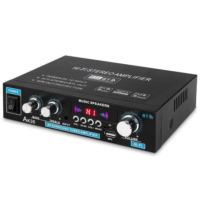 Amplificador Bluetooth HiFi - Mini amplificador de 2 canales - Negro - 0,55 kg - Inalámbrico