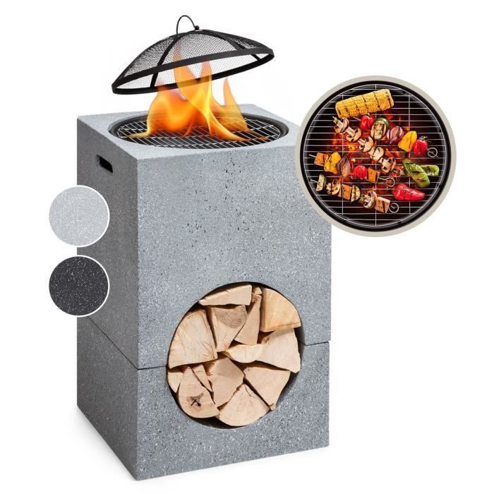 Blumfeldt Monolith Feuerstellengrill mit MGO-Grillrost und Stahlschale – Grau