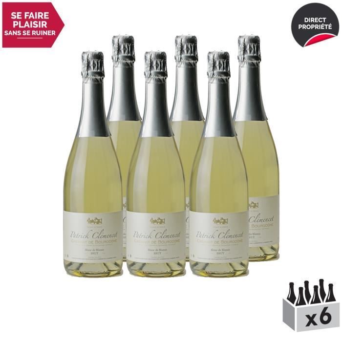 Crémant de Bourgogne Brut Blanc de Blanc - Patrick Clémencet - Vin effervescent AOC Blanc de Bourgogne - Lot de 6x75cl - Cépage