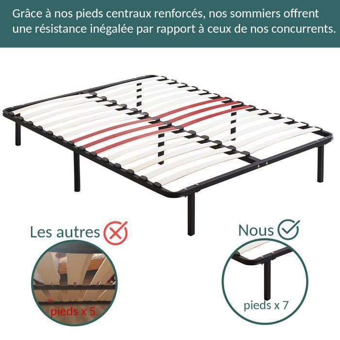 Base de cama Sampur EcoFlex de 90x190 cm - Somier de láminas de madera - Patas incluidas - Máximo confort