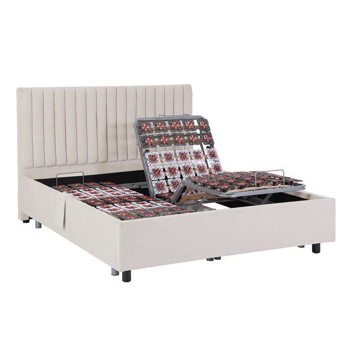 Base de cama eléctrica de relajación con elementos decorativos, 2 x 48 listones - 2 x 70 x 190 cm - Tela - Beige - NALU by YSMÉE