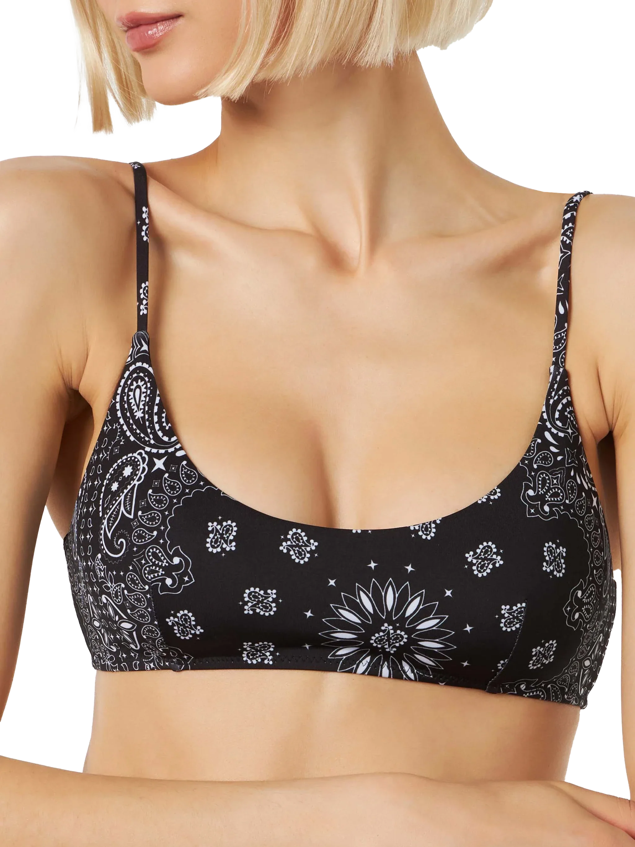 Bikini da donna a bralette con stampa bandana nera