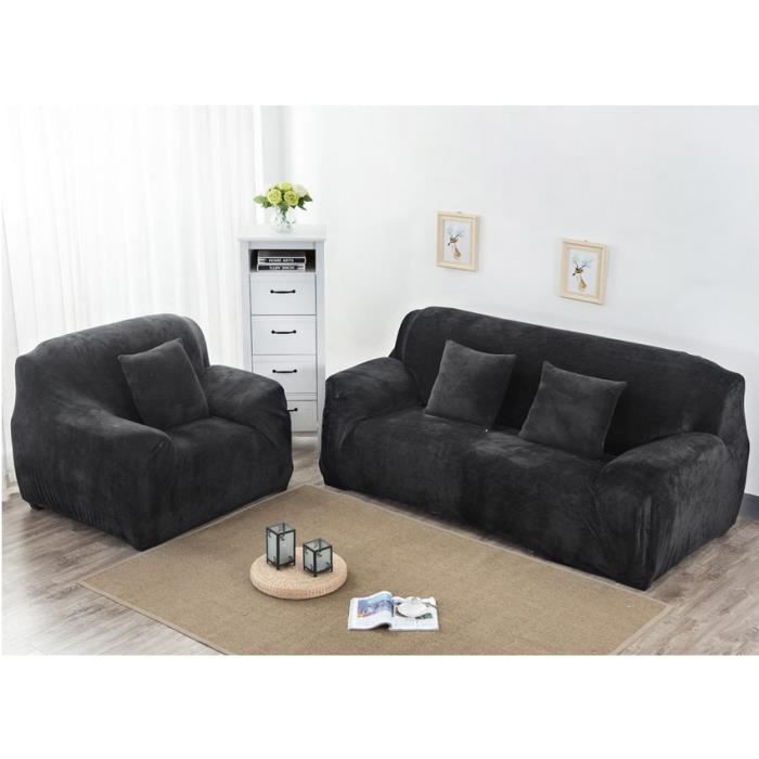 Sofföverdrag - Sammet 3-sits - Resår - Svart - 190-230cm