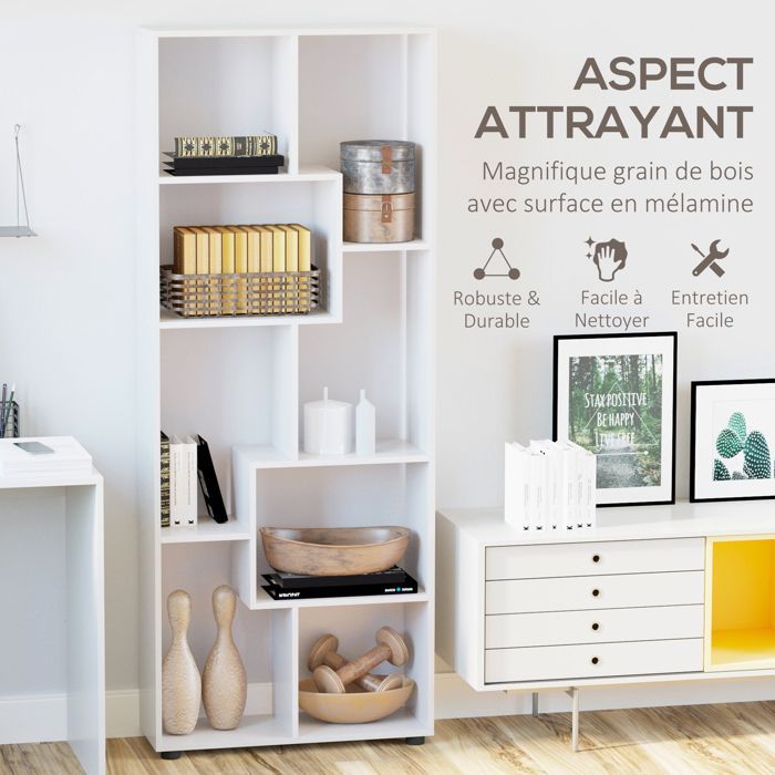 Estantería - HOMCOM - Estantería de diseño contemporáneo en zigzag para salón u oficina - Tablero de partículas - 70x24x178cm - Blanco