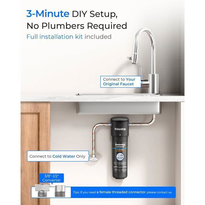 Filtro de agua Waterdrop - 10UA - 30.000 litros - Conexión directa al grifo
