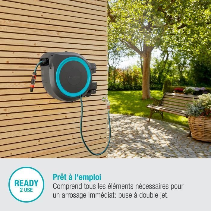 Enrollador de manguera automático mural GARDENA RollUp L - 30 m de longitud - 13 mm de diámetro - Kit completo - 5 años de garantía