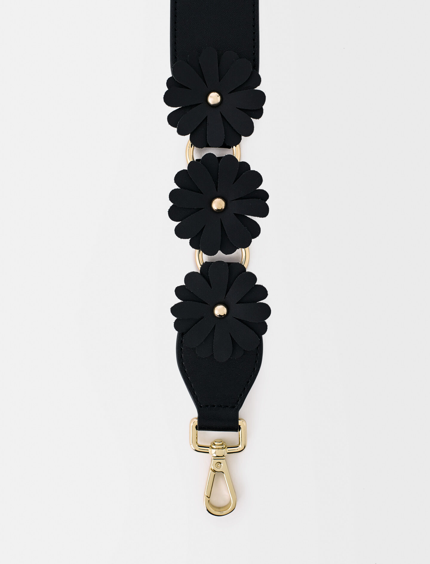 Leren schoudertas met bloemen - Zwart