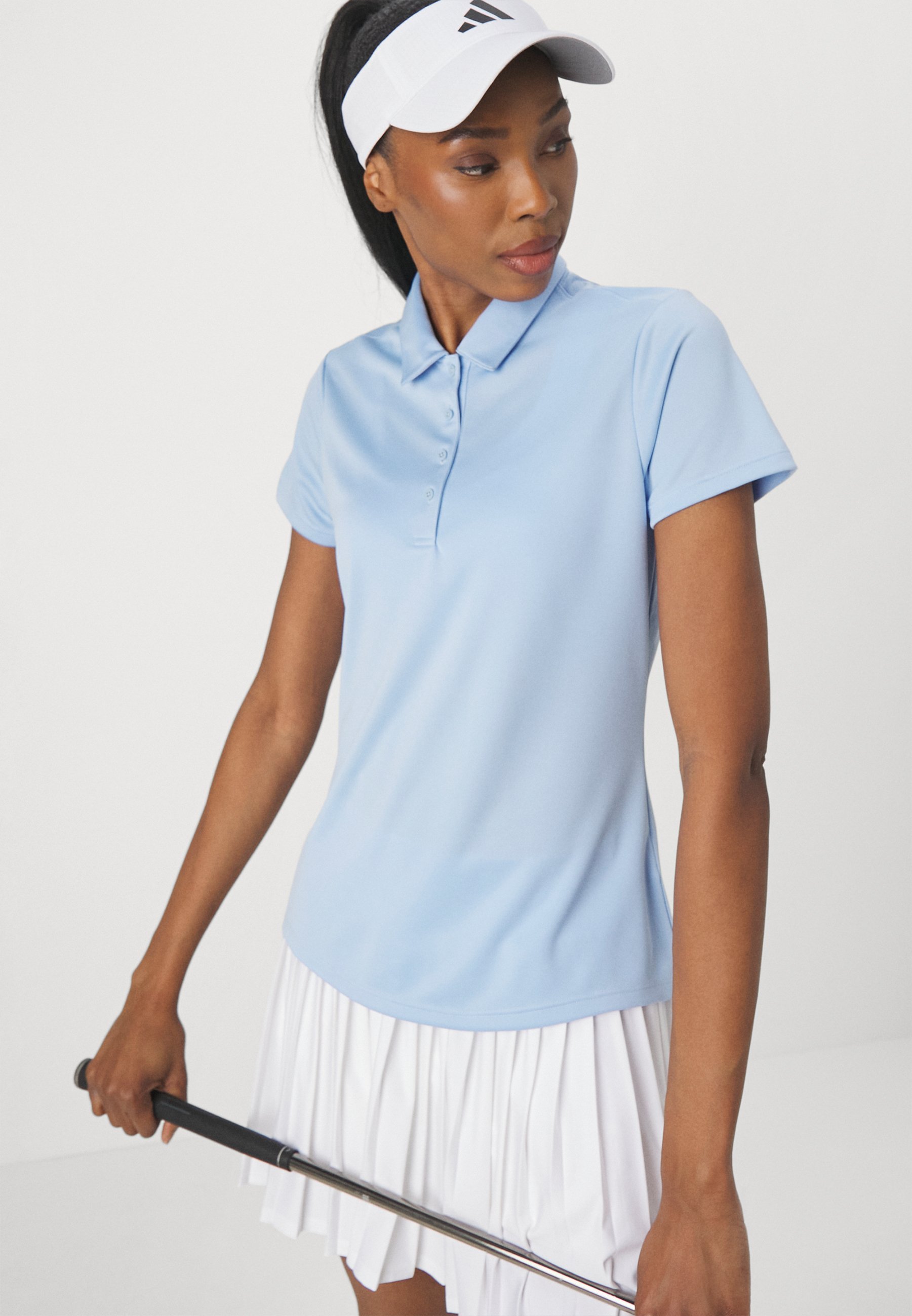 Camisa polo feminina adidas Golf Solid Performance de manga curta - Clear Sky