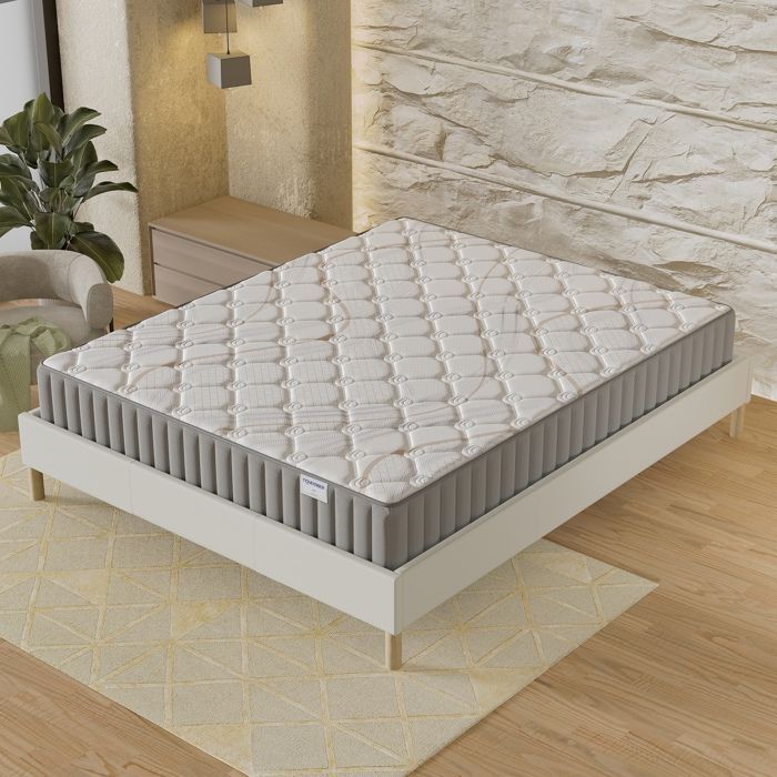 Colchón + Base de cama (160 x 200 cm) - Colchón de látex natural Sirius de 22 cm + Base de cama de madera estable y robusta, funda de tela blanca