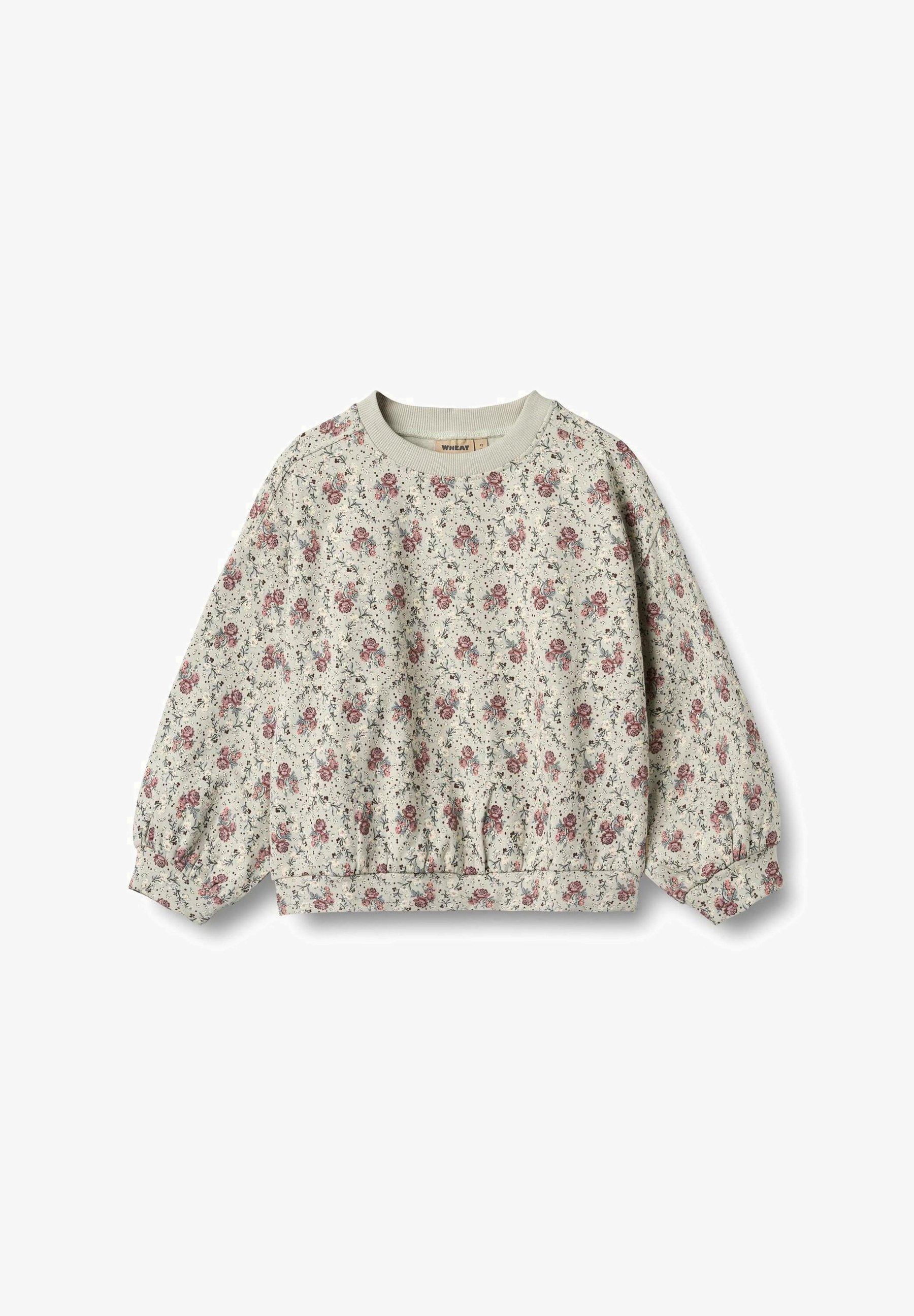 Sweat-shirt couleur blé - fleurs légèrement vertes