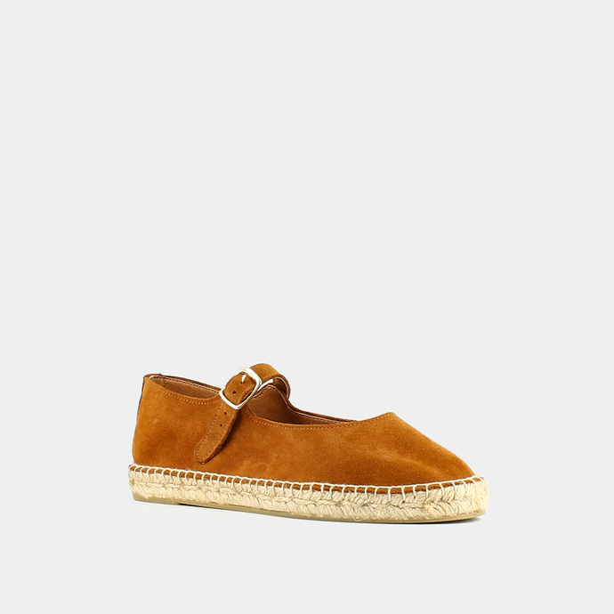 Espadrilles à bouts ronds  en croute cognac