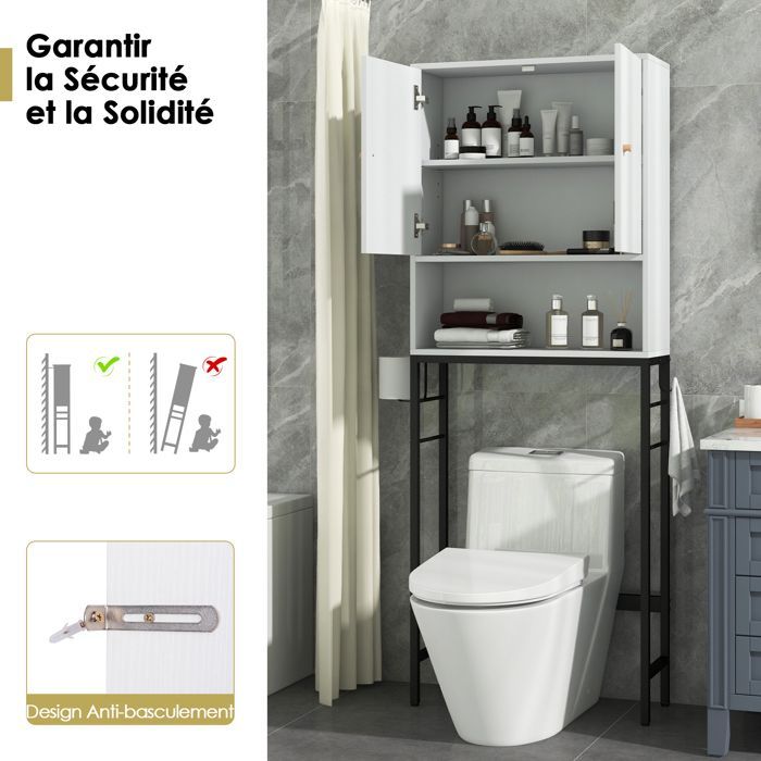 Armario para inodoro GOPLUS - Unidad de almacenamiento sobre el inodoro, compartimento abierto, estante ajustable, para cuarto de lavado, blanco