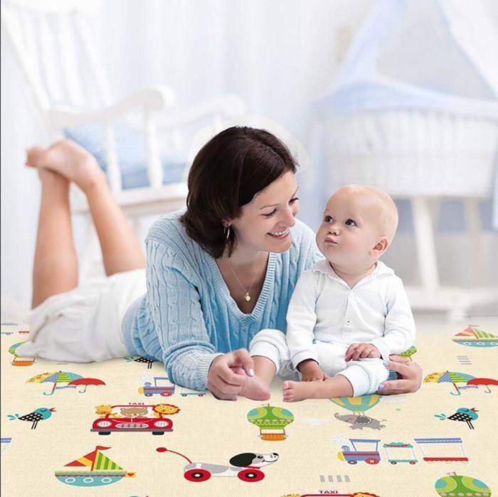 Tappetino da gioco per bambini 180x100x1 cm, spesso, pieghevole e reversibile - Impermeabile, bifacciale - Tappetino attività per bambini