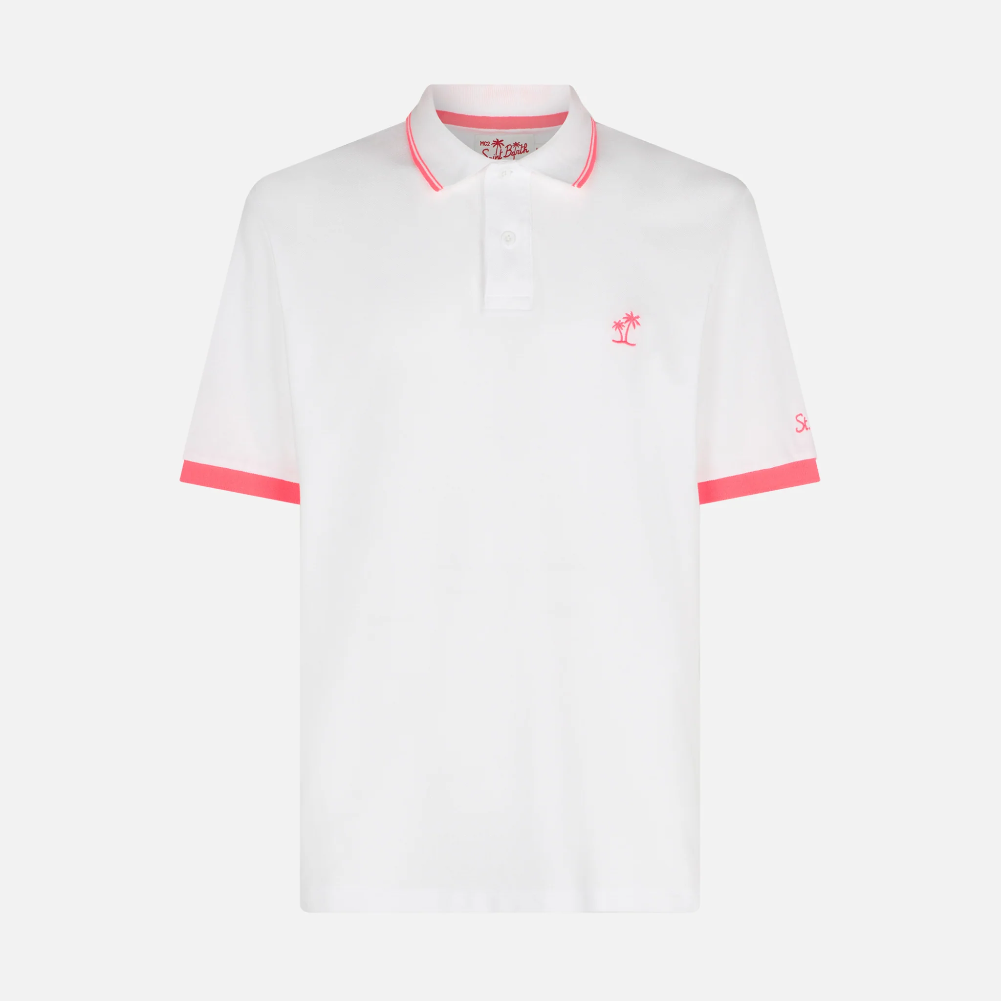 Witte piqué poloshirt met palmboomborduurwerk