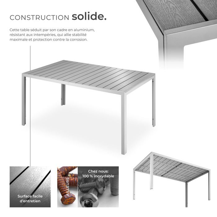 Mesa de jardín - TECTAKE - Mesa de comedor exterior BIANCA de acero inoxidable y aluminio, 150 x 90 x 74,5 cm - Gris/Plata